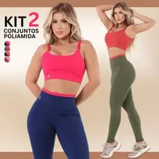 Kit 2 Conjuntos de Academia Feminino Calça e Top Poliamida Roupa Fitness Zero Transparência
