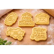 kit 5 peças de cortador + carimbo dia das mães para biscoitos, pasta americana, massinha