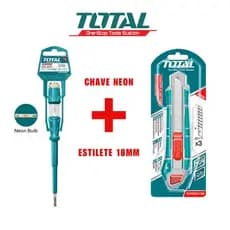 Chave Teste profissional para Eletricista + Estilete 18mm com Lâminas - TOTAL TOOLs ferramentas
