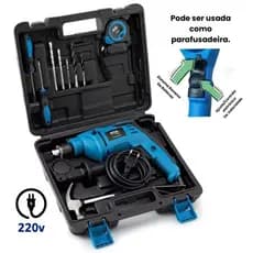 Furadeira Parafusadeira 220v com maleta kit ferramentas Faça você Mesmo Acessórios Brocas Chaves Phillips MAXPRO