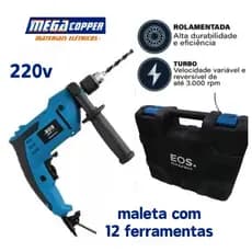 Furadeira EOS MAXPRO 3/8 Profissional 220v com Impacto Forte Martelete Controle de Velocidade 650w