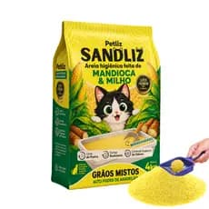 Areia Sanitária Higiênica Natural Premium Grãos Mistos de Milho e Mandioca Gatos Sandliz Petliz 4 kg