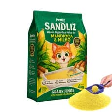 Areia Sanitária Higiênica Natural Premium Grãos Finos de Milho e Mandioca Gatos Sandliz Petliz 4 kg