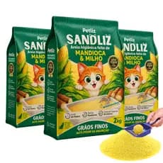 Kit 3 Areia Sanitária Higiênica Natural Premium Grãos Finos Milho Mandioca Gatos Sandliz Petliz 2 kg