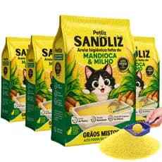 Kit 4 Areia Sanitária Higiênica Natural Premium Grãos Mistos Milho Mandioca Gato Sandliz Petliz 4 kg