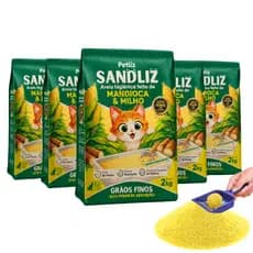 Kit 5 Areia Sanitária Higiênica Natural Premium Grãos Finos Milho Mandioca Gatos Sandliz Petliz 2 kg
