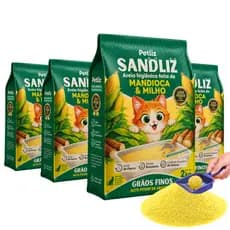 Kit 4 Areia Sanitária Higiênica Natural Premium Grãos Finos Milho Mandioca Gatos Sandliz Petliz 2 kg
