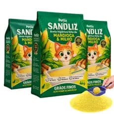 Kit 3 Areia Sanitária Higiênica Natural Premium Grãos Finos Milho Mandioca Gatos Sandliz Petliz 4 kg