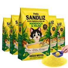 Kit 5 Areia Sanitária Higiênica Natural Premium Grãos Mistos Milho Mandioca Gato Sandliz Petliz 2 kg