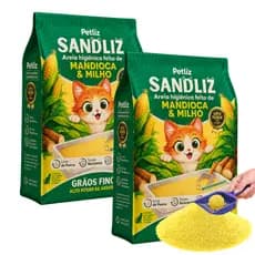 Kit 2 Areia Sanitária Higiênica Natural Premium Grãos Finos de Milho e Mandioca Gatos Sandliz Petliz 4 kg