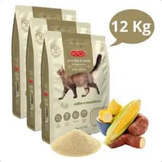 Kit 3 Areia Higiênica Natural Biodegradável Grãos Mistos de Milho e Mandioca para Gatos Kadi 12 kg