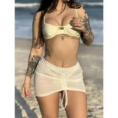 Saida de praia Saia Feminina Curta Puxe Ajustável Verão franzida promoção