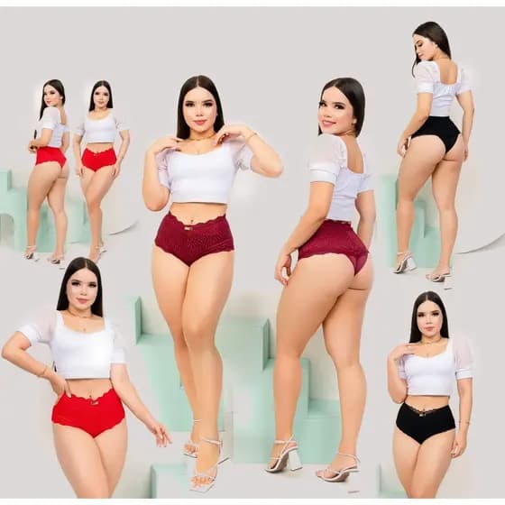 Kit 2 Calcinha Cinta de Coton e Renda Cintura Alta Muito Confortavel