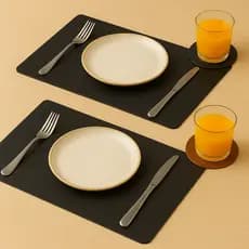 Kit Jogo Americano Retangular Para mesa de jantar couro + Porta copos kit 2 4 6 8 pçs