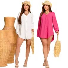 Saida De Praia Kit 2 Camisão Banho Tecido Leve Estilosa