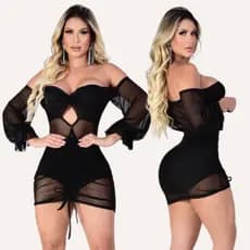 Vestido Feminino Tule Transparente Festa Balada Noite Sensual