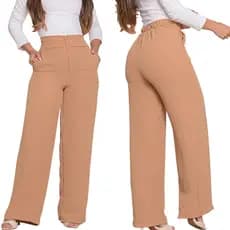 Calça Elegante Pantalona Feminina Com Bolso Cintura Alta