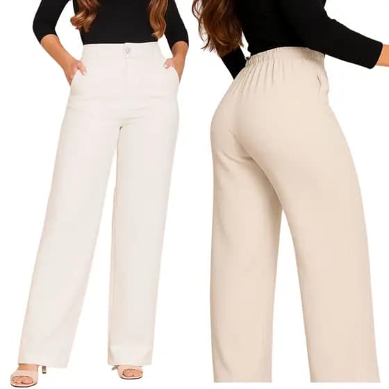 Calça Pantalona Elegante Cos Alto Feminina Com Bolso Dunas
