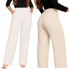 Calça Pantalona Elegante Cos Alto Feminina Com Bolso Dunas