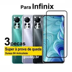 Película Celular Infinix Hot 11s NFC Película de Vidro 9D 3 peças de Vidro Temperado Para Infinix Hot 11s NFC 20 20i 20s Hot 12 12i 11 11s Play Infinix Note 12 11 Pro 11s 11i 12i 12 G96 VIP