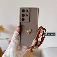 Capa De Telefone Com Cordão Em Forma De Coração Fosco Para Samsung S25 S24 S23 S22 S21 Ultra Plus FE Note 20 A15 A35 A55