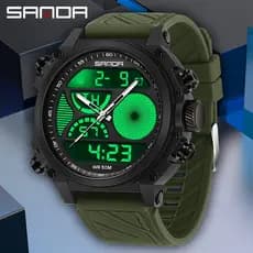 SANDA 6236 Relógio Masculino Para Esportes Ao Ar Livre À Prova D'água , Placa Grande , Display Duplo , Eletrônico Multif