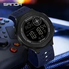 SANDA 6337 Relógio Masculino Eletrônico Esportivo À Prova D'água Luminoso Fino Multi Funcional Temporizador Despertador