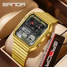 SANDA 6385 LED Eletrônico Quadrado Masculino Juventude Casual Multi-Função Termômetro Cronômetro Cronógrafo Relógio-10