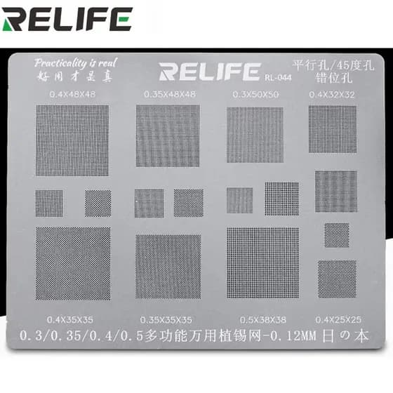 RELIFE Estêncil BGA Multiuso Para 0.3/0.35/0.4/0.5/Paralelo/45 Graus Buraco Universal Solda Reballing Rede De