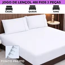 Jogo De Lençol Casal Queen King Solteiro 400 Fios Com Elástico Toque de Seda Detalhe Ponto Palito