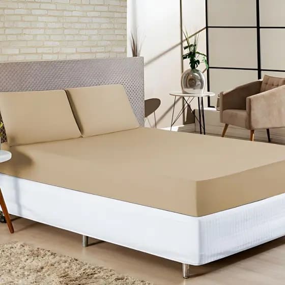 Jogo de Cama Lençol Queen Size 400 Fios 3 Pçs Micropercal com Elástico Cama Box Toque de Pêssego
