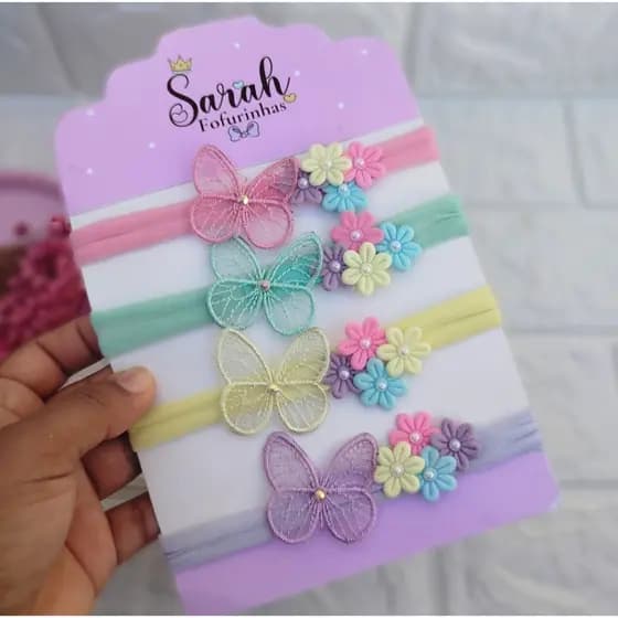 kit 4 laços jardim encantado/laço borboletas/faixinha borboletas/laçinho de bebê flores/faixinhas luxo