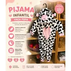 Macacão Infantil Pijama animais Vaquinha Rosa Vaca kigurumi para bebes presente fantasia menina personagem inverno