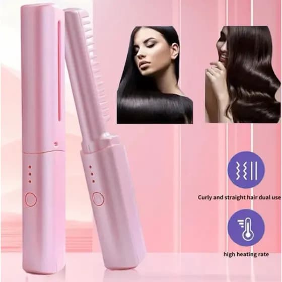 Mini Escova Alisadora Mobile Heat Comb Portátil/ Recarregavel - Rosa