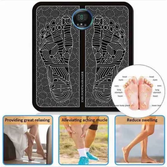Tapete Massageador Elétrico Portátil de Pes / Perna / Relaxante Muscular Recarregavel - Preto