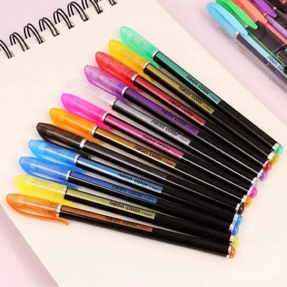 Kit 12 Canetinhas de Gel Colorida com Brilho Volta às Aulas Escola