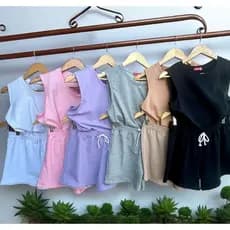 Conjunto Feminino Verão Cropped Regata e Shorts Moletinho Casual