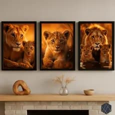 Kit Quadros Decorativos Leão Familia Sala Decoração Escritório