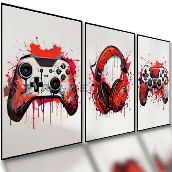 Kit Quadro Gamer Grande Para Quarto Sala 4K 3 Peças Decoração Gamer Mdf