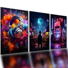 Quadro Gamer Para Quarto Gamer 4K Mdf Decoração Gamer 3 Peças