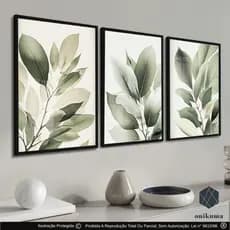 Trio Quadros decorativos Folhagem 40x60 Decoração Luxo Sala Escritório