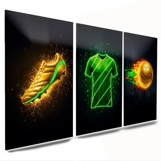 kit quadros decorativos sala quarto futebol chuteira camisa bola