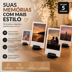 Kit com 5 Porta Foto Polaroid Decorativo Suporte de Mesa Elegante para Fotos Instantâneas