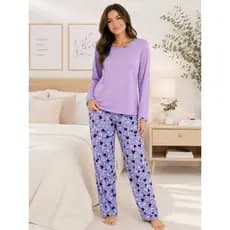 Pijama Inverno Feminino Quentinho Pijama Suede Estampado Pijama Manga Comprida Adulto Pijama Fofinho