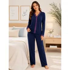 PIjama Manga Comprida Aberto  Inverno Feminino Adulto Blogueira Pijama Com Detalhes em Botões