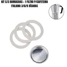 Kit C/3 Borrachas+ 1 Filtro P/cafeteira Italiana 3/6/9 Xícaras