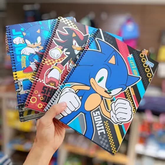 Caderno Do Sonic 1 Matéria Espiral - Caderno Universitário 80 Folhas Capa Dura com Adesivos (A4)