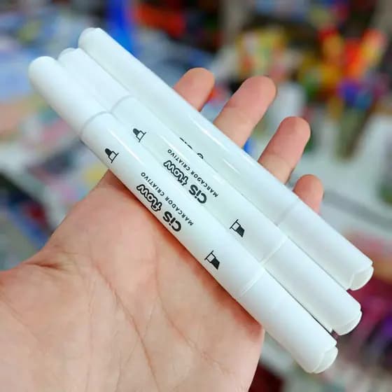 Caneta Branca Marcador Permanente Branco Cis Flow Ponta Dupla Chanfrada e Redonda Secagem Rápida