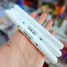 Caneta Branca Marcador Permanente Branco Cis Flow Ponta Dupla Chanfrada e Redonda Secagem Rápida