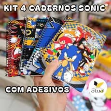 Caderno Sonic A5 1/4 Espiral Capa Dura 80 Folhas com Adesivos